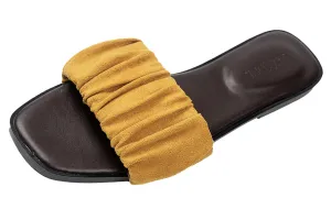 Women’s Ruched Fabric Slide Sandals Open Toe Flat Sandals with Heel Cushion